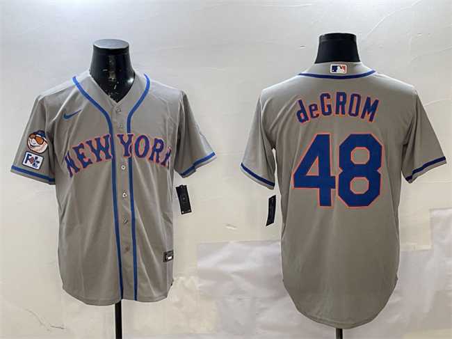 Mens New York Mets #48 Jacob DeGrom Grey 2025 Spring Training Cool Base Stitched Jersey